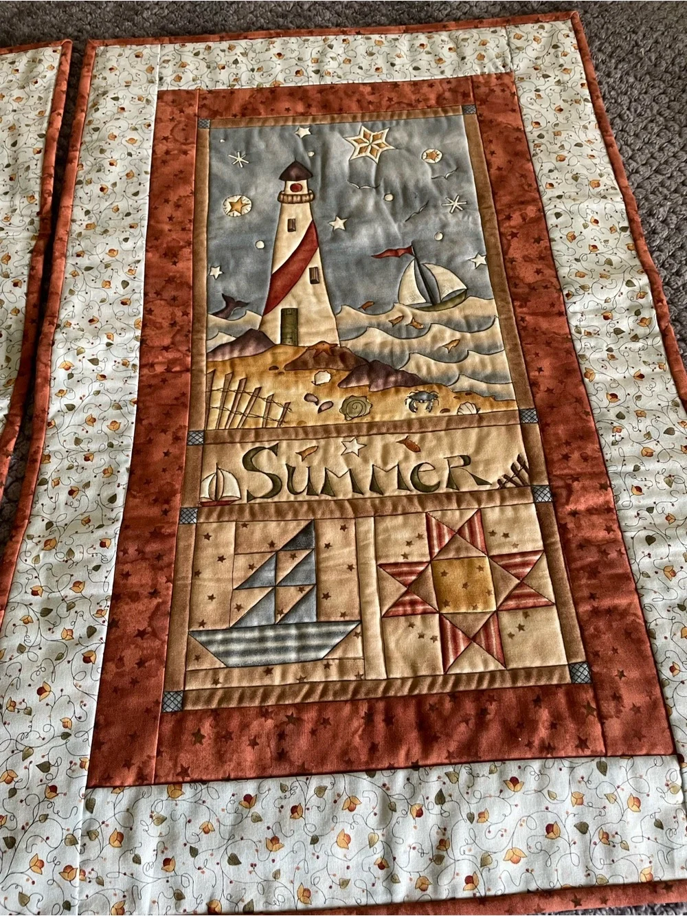 4 seasons Appliqué Quilted Table Runner - Rust and Cream